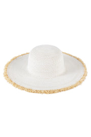 Frayed Edge Floppy Straw Hat White - Pack of 6